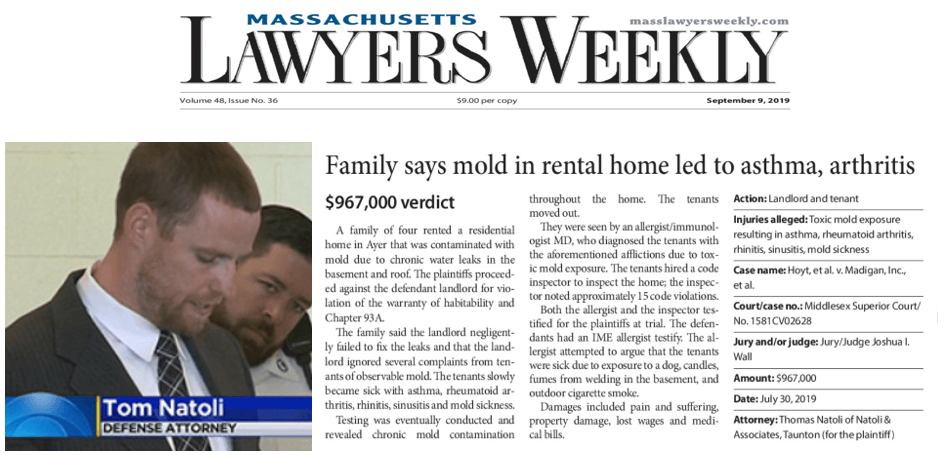Copy of Massachusetts Lawyers Weekly with attorney Tom Natoli next to article
